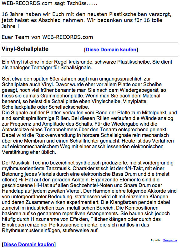 Schallplatten Internet-Shop Web-Records aus Böblingen hört auf