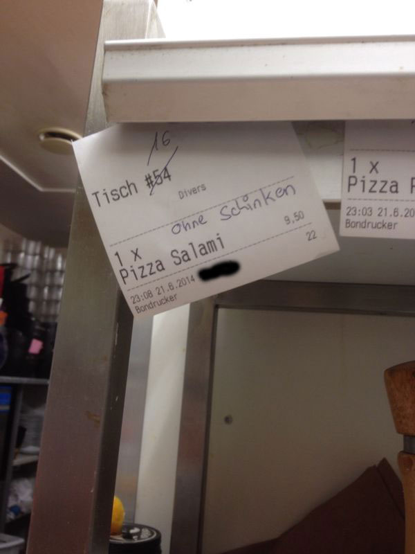 1 x Pizza Salami ohne Schinken