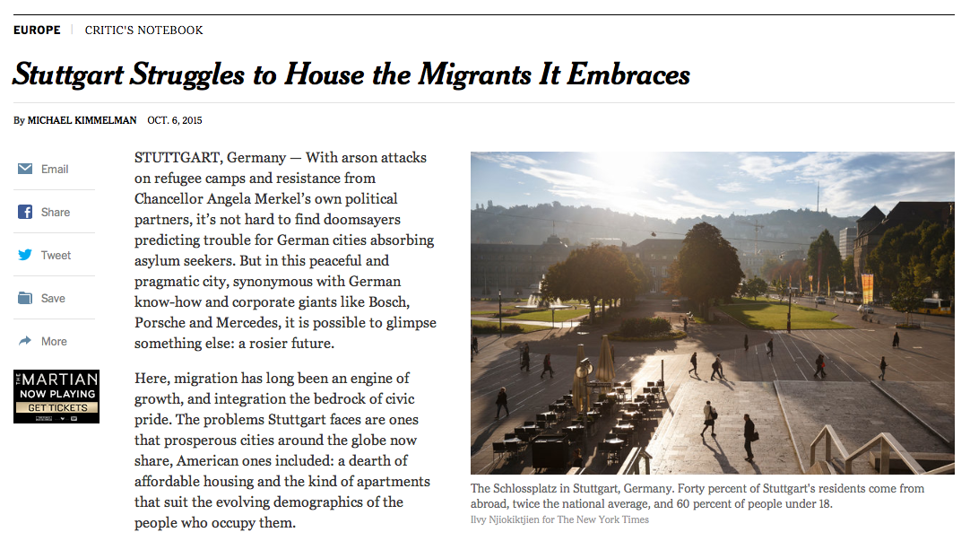 The New York Times über Stuttgart: „Migrants are needed, even welcome.“
